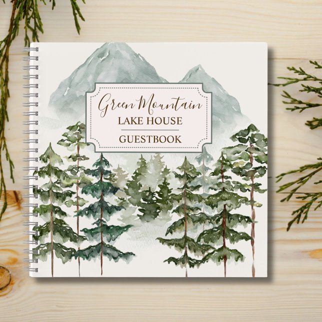 Cuaderno Watercolor Mountain Cabin Lake House Guestbook (In situ)