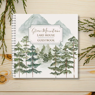 Cuaderno Watercolor Mountain Cabin Lake House Guestbook