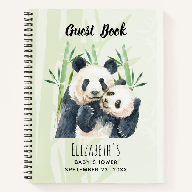 Cuaderno Watercolor Panda Bears Baby Shower Guest Book (Anverso)