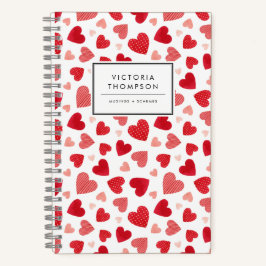 Cuaderno Watercolor Patchwork Red Hearts Pattern