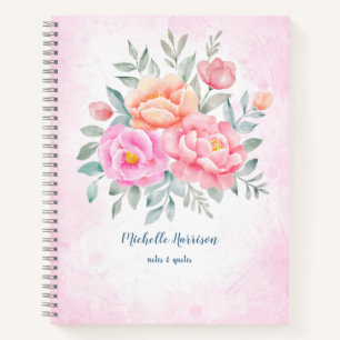 Cuaderno Watercolor Peonies Rosas Peach Floral