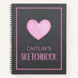 Cuaderno Watercolor Pink Heart Personalized Sketchbook