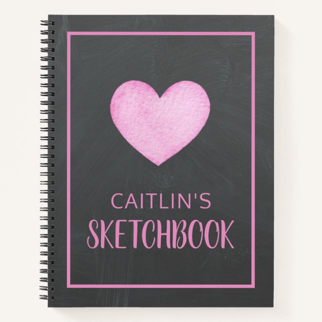 Cuaderno Watercolor Pink Heart Personalized Sketchbook (Anverso)
