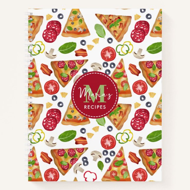 Cuaderno Watercolor Pizza Slices Patrón Receta Italiana (Anverso)
