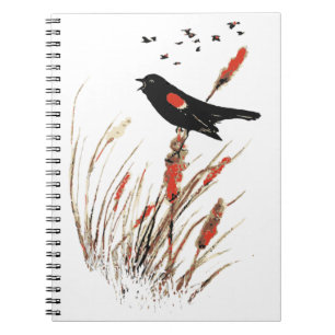 Cuaderno Watercolor Red Wing Blackbird Bird Naturaleza arte