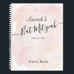 Cuaderno Watercolor Rosa x Gold Bat Mitzvah Guest Book<br><div class="desc">Este moda y elegante libro de huéspedes mitzvah murciélago presenta un fondo blanco con pinceladas de pincel rosa rubor en acuarelas y planchas de oro falsas. Personalízalo para tus necesidades. Puedes encontrar más productos a juego en mi tienda.</div>