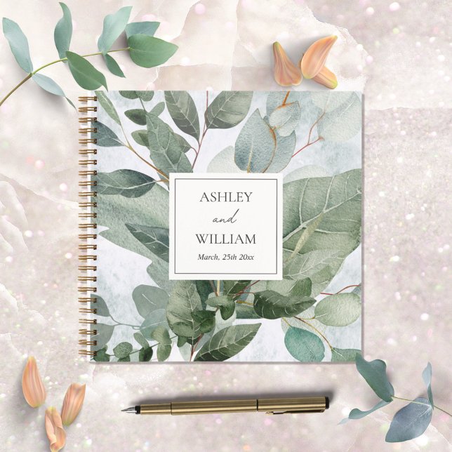 Cuaderno Watercolor Rústico Greenery Sage Boda Guestbook (In situ)