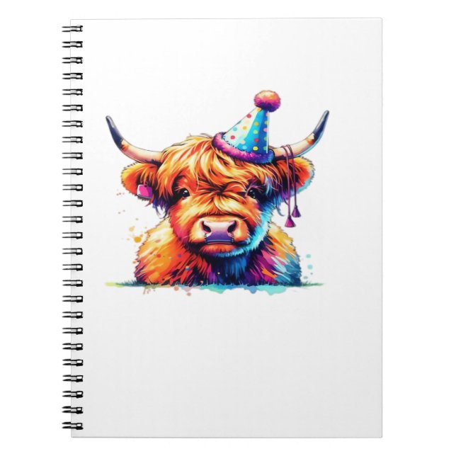 Cuaderno Watercolor Scottish Highland Cow Birthday Essentia (Frente)