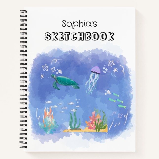 Cuaderno Watercolor Sea Life Personalizado Sketchbook (Anverso)