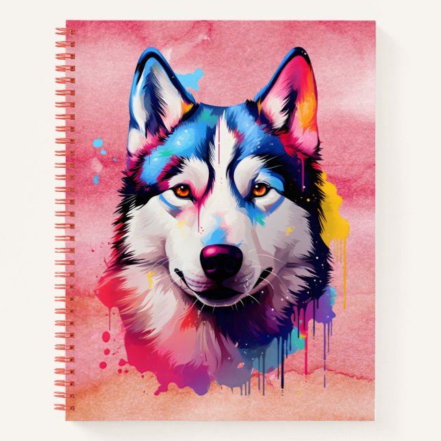 Cuaderno Watercolor Siberian Husky arte colorido (Anverso)