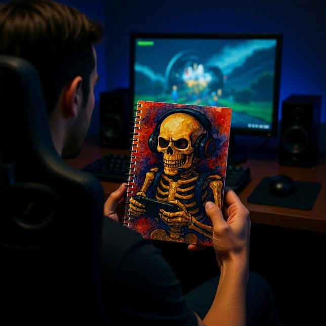 Cuaderno Watercolor Skeleton Gamer con auriculares (Subido por el creador)