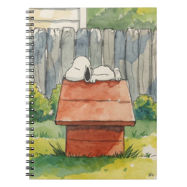Cuaderno Watercolor Sleeping Dog on Red Doghouse Art (Frente)
