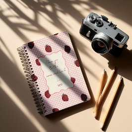 Cuaderno Watercolor Strawberries on Pink Grid- Valentine