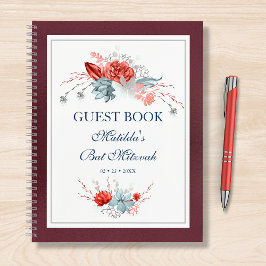 Cuaderno Watercolor Succulum Floral Bat Mitzvah Guest Book