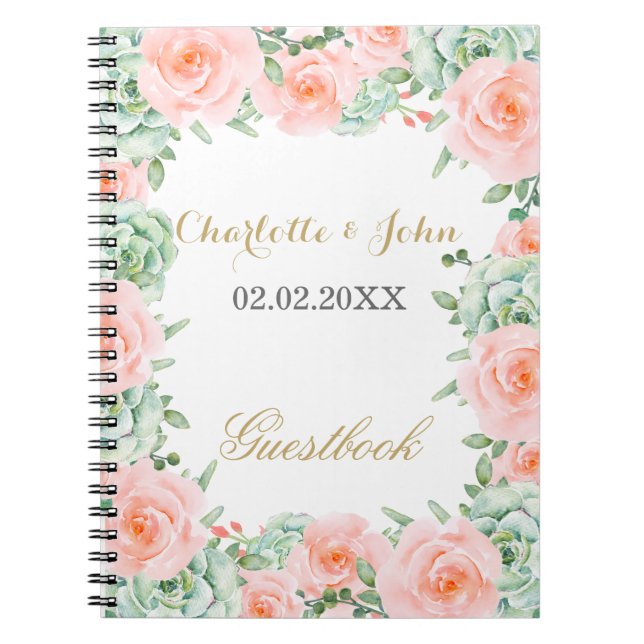 Cuaderno Watercolor Suculento Rubor Floral Elegant Wedding (Frente)