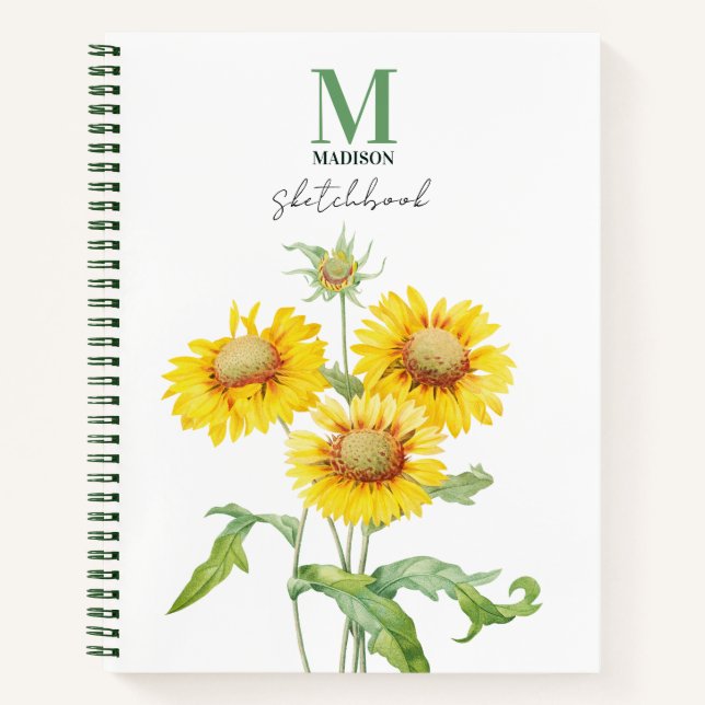 Cuaderno Watercolor Sunflower Green Monograma Sketchbook (Anverso)