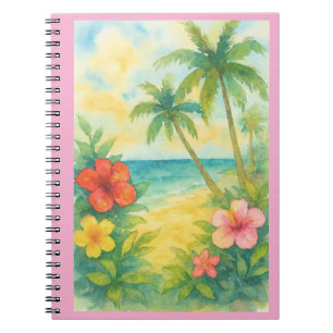 Cuaderno Watercolor Tropical Beach Landscape Palms
