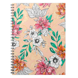 Cuaderno Watercolor tropical flowers, seamless, romantic pa