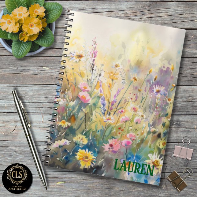 Cuaderno Watercolor Wildflowers Minimalist Name  (Notebook – Personalized Watercolor Wildflower)