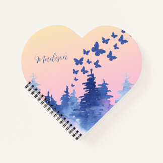 Cuaderno Watercolour Yellow Blue Ombre Butterflies Forest C
