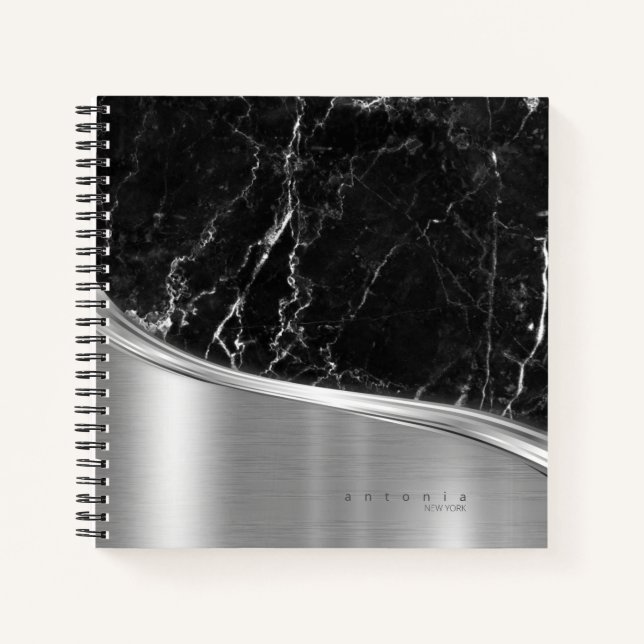Cuaderno Wave de mármol metalizado y Purpurina Blk Silver I (Anverso)