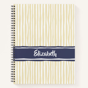 Cuaderno Wavy Painterly Stripes Naval y Crema con Nombre
