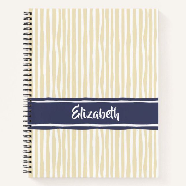 Cuaderno Wavy Painterly Stripes Naval y Crema con Nombre (Anverso)