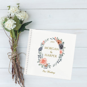 Cuaderno Wedding Guest Book with Soft Peach & Blue Flowers