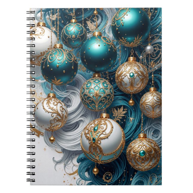 Cuaderno Weihnachtskugeln Blau Gold Luxus Ornament (Frente)
