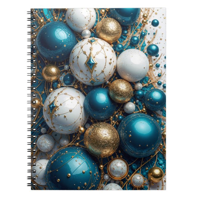 Cuaderno Weihnachtskugeln Blau Gold Premium (Frente)
