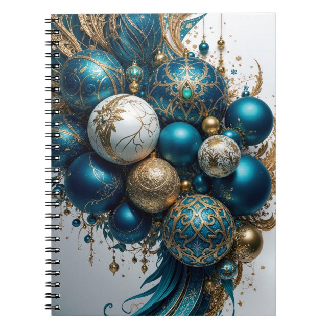Cuaderno Weihnachtskugeln Gold Blau Luxus Fest (Frente)