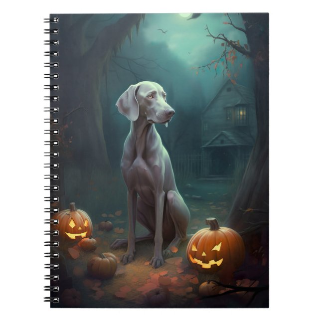 Cuaderno Weimaraner de Halloween con calabazas aterradoras (Frente)