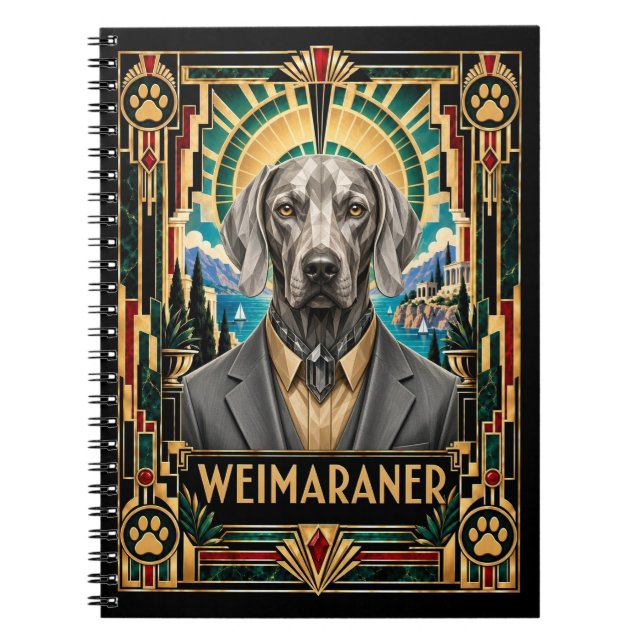 Cuaderno Weimaraner, perro Art Deco (Frente)