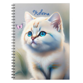 Cuaderno weiße Katze mit blauen Augen Wasserfarbenbild
