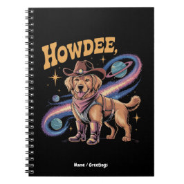 Cuaderno Western Golden Retriever Funny Cowboy Space Dog 