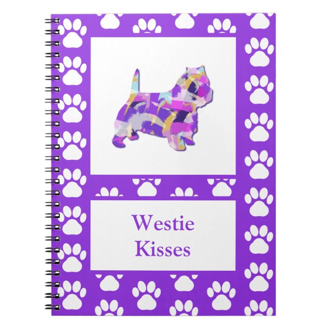 Cuaderno Westie Terrier Dog Cute Silhouette Paw PurplePY&B (Frente)