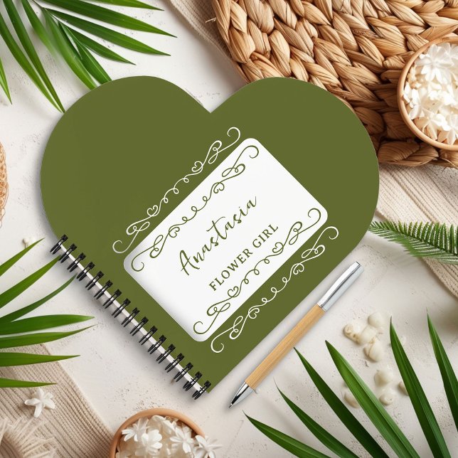 Cuaderno Whimical Doodle Pad Cualquier Color Flor Niña (Flower Girl Notepad with whimsical doodles and love hearts - edit color or personalize for anyone)