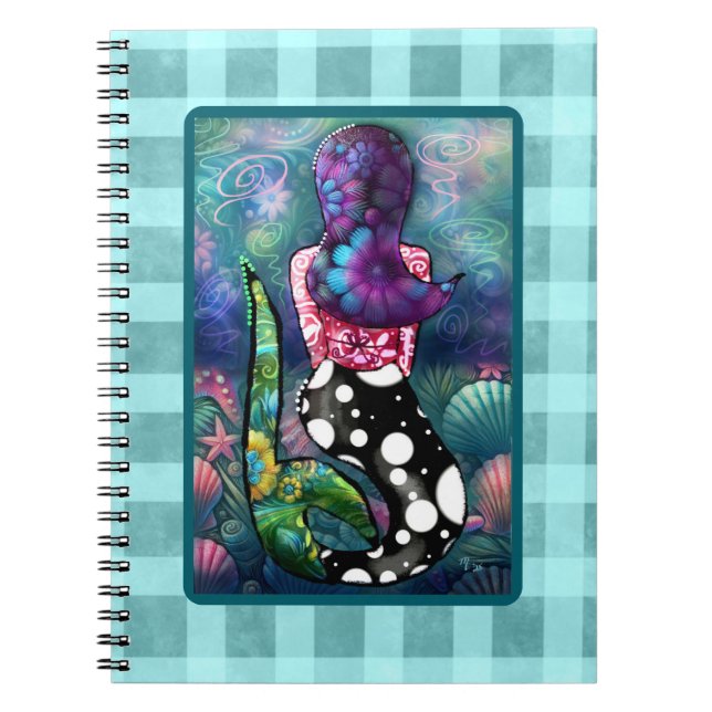 Cuaderno Whimsical Abstract Mermaid Nautical Teal Seashells (Frente)