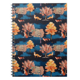 Cuaderno Whimsical Autumn Fox Night Forest Seamless Pattern