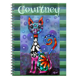 Cuaderno Whimsical Big-Eyed Funky Kitty Cat Personalized