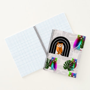 Cuaderno Whimsical Boho Owl & Tropical Monstera Leaf
