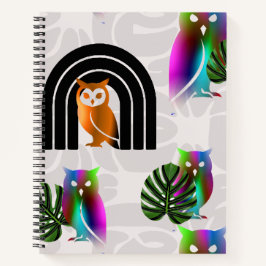 Cuaderno Whimsical Boho Owl & Tropical Monstera Leaf