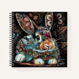 Cuaderno Whimsical Bunny Rabbit Floral Resumen Verde azulad