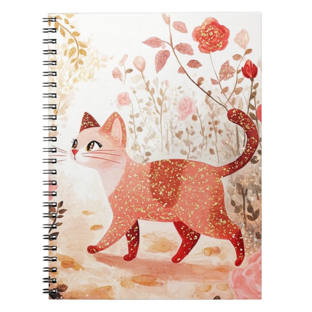 Cuaderno Whimsical. Cat in a rose garden. (Frente)