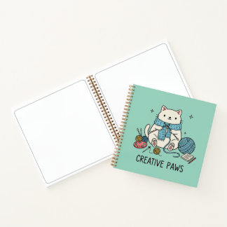 Cuaderno Whimsical Cat Knitting Art Sketchbook Soft Blue