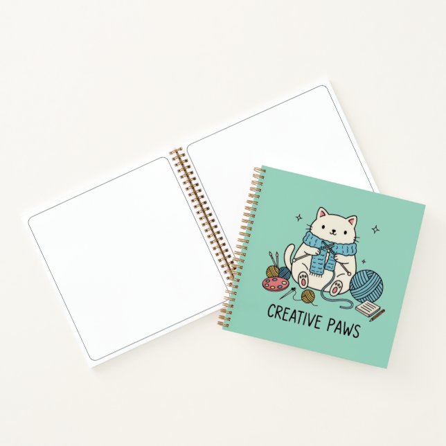 Cuaderno Whimsical Cat Knitting Art Sketchbook Soft Blue (Interior)