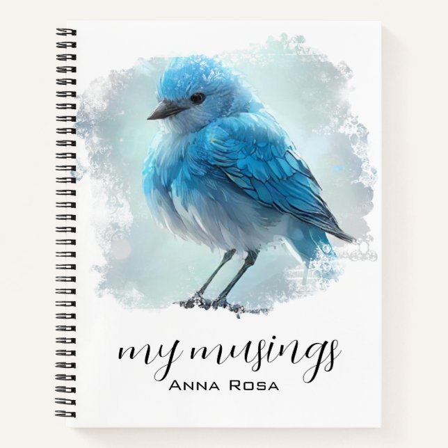 Cuaderno *~* Whimsical Cute Detallado Pájaro Azul AP54 Art (Anverso)