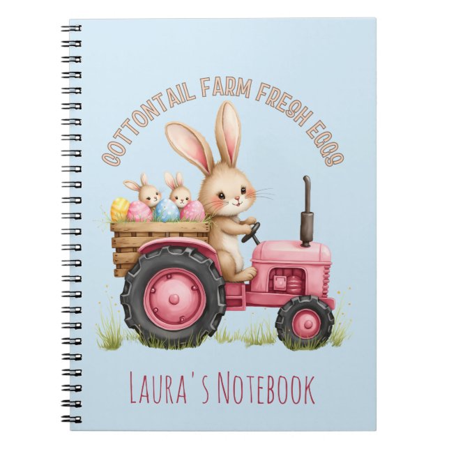Cuaderno Whimsical Easter Bunny Farm Vintage Tractor (Frente)