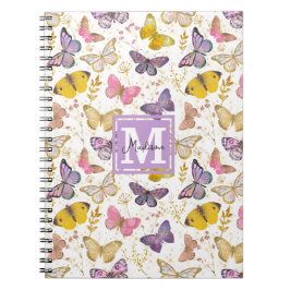 Cuaderno Whimsical Faux Gliitter Butterflies Monograma Nomb