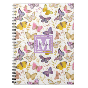 Cuaderno Whimsical Faux Gliitter Butterflies Monograma Nomb